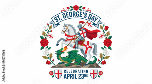 St. George's Day Celebration Knight Fighting Dragon April 23rd