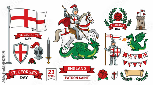 St. George's Day England Knight Dragon Flag Elements