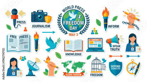 World Press Freedom Day Concept with Journalism Symbols