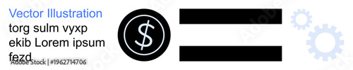 Financial systems, currency exchange, money management, economy, process optimization, fintech. A dollar symbol and abstract gear shapes. Financial systems and process optimization concepts
