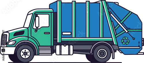 Green garbage truck, waste management vehicle, sanitation truck, recycling truck