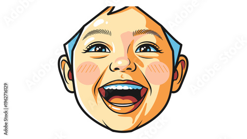 Happy Cartoon Baby Boy Face Portrait.