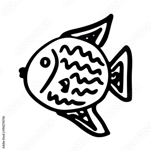 Hand drawn happy funny cute fish Adorable friendly kawaii tropical fish Underwater world sea life ocean Fishing seafood For design, kids print, kids books, nursery decor, coloring pages, logo