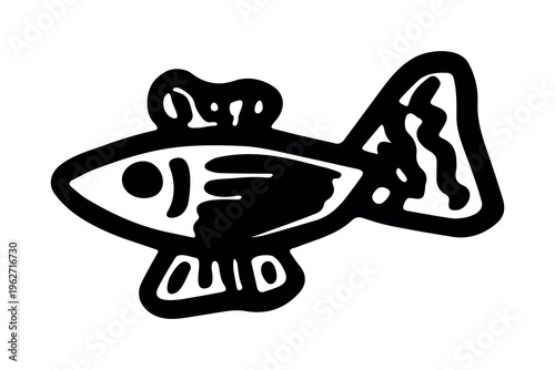 Hand drawn happy funny cute fish Adorable friendly kawaii tropical fish Underwater world sea life ocean Fishing seafood For design, kids print, kids books, nursery decor, coloring pages, logo