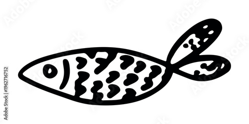 Hand drawn happy funny cute fish Adorable friendly kawaii tropical fish Underwater world sea life ocean Fishing seafood For design, kids print, kids books, nursery decor, coloring pages, logo