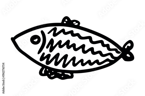 Hand drawn happy funny cute fish Adorable friendly kawaii tropical fish Underwater world sea life ocean Fishing seafood For design, kids print, kids books, nursery decor, coloring pages, logo