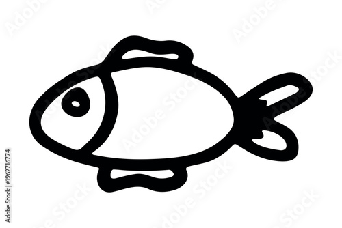 Hand drawn happy funny cute fish Adorable friendly kawaii tropical fish Underwater world sea life ocean Fishing seafood For design, kids print, kids books, nursery decor, coloring pages, logo