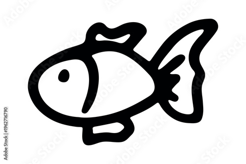 Hand drawn happy funny cute fish Adorable friendly kawaii tropical fish Underwater world sea life ocean Fishing seafood For design, kids print, kids books, nursery decor, coloring pages, logo