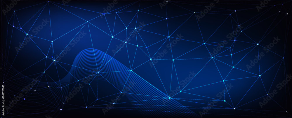 Fototapeta premium Digital Cyberspace Network Background with Blue Polygonal Mesh and Futuristic Technology Connection, Modern creative trendy design in vector illustration