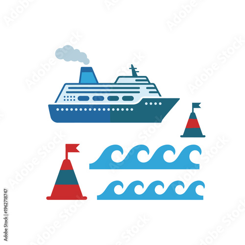 Cruise ship ocean waves and buoys set