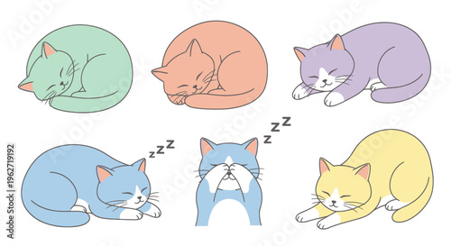 Cute Cartoon Cats Vector Art Collection: Sleeping, Stretching  Shy Kittens for Pet Niche