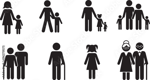 Family and relationships icons in black and white
