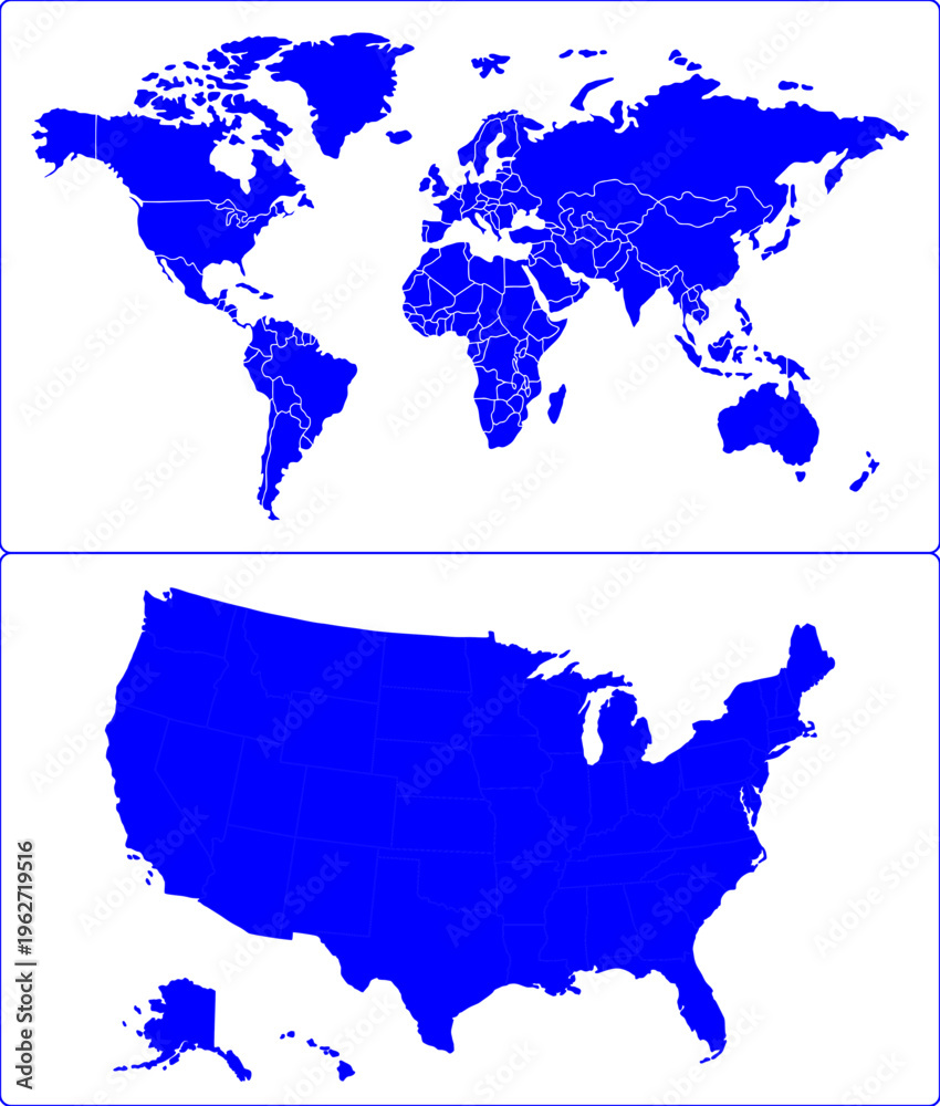 Fototapeta premium Modern Flat World Map and USA States Vector.