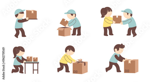 Flat Style Illustration of People Delivering and Handling Packages