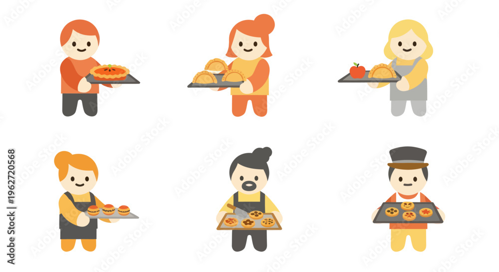 Obraz premium Flat Illustration of Bakers Holding Trays of Baked Goods