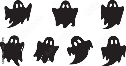 Black ghost silhouettes on white background for Halloween