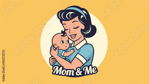 Mother Holding Baby Cartoon Illustration.
