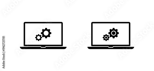 Laptop gear settings icon. Computer configuration symbol