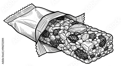 Nutritious Granola Bar with Nuts and Dried Fruits in Wrapper.