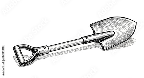 Hand drawn sketch illustration of a small shovel.