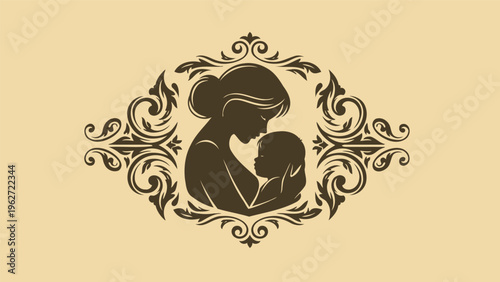 Mother Holding Baby Silhouette Illustration.