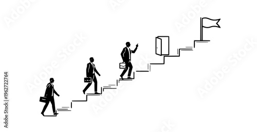 Businessmen climbing stairs to success and goal achievement