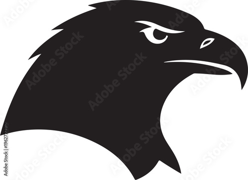 Black Eagle Head Silhouette with White Accents and Background