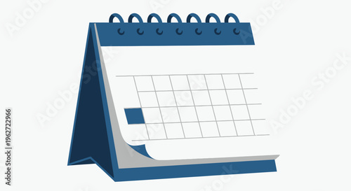 Blue Desk Calendar Illustration with Open Pages and Flip Style Planner.