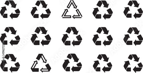Recycling symbols arranged in a grid pattern on white background