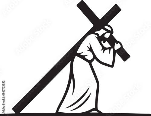 Jesus Carrying Cross Silhouette Christian Religious Vector Illustration