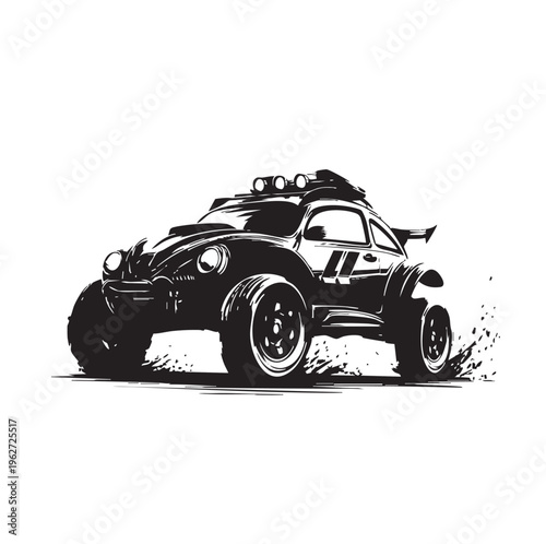 Car buggy black and white illustration on white background