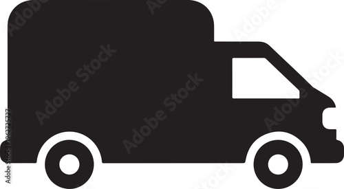 Simple black delivery truck icon on white background image