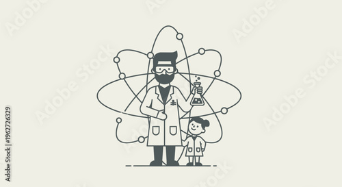 Scientist with Beard and Lab Coat Standing.