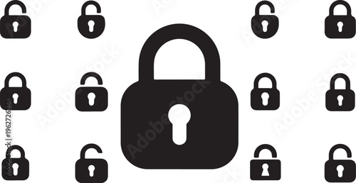 Multiple black padlocks on a white background security concept