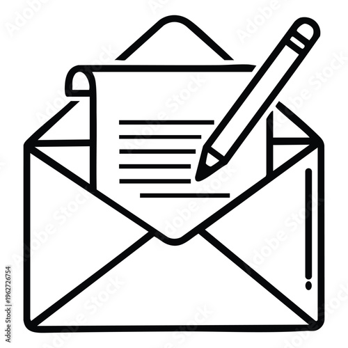 Envelope with paper and pencil icon