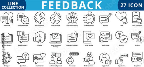 Feedback icon set outline style icon set collection vector illustration