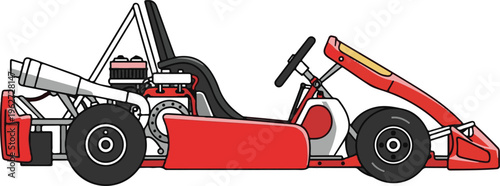 Red go-kart, racing kart, vector illustration, cartoon vehicle, speedster