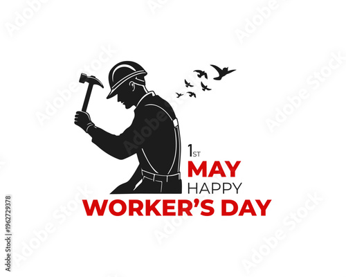 Happy Workers Day.1st May. International Labour Day. Holiday concept. Template for background with banner, poster and card. Vector illustration.