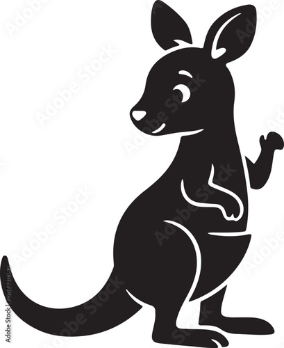 Joey Baby Kangaroo in Garden Silhouette Cute Animal Nature Vector