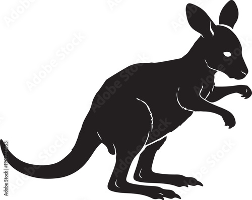 Joey Baby Kangaroo in Garden Silhouette Cute Animal Nature Vector