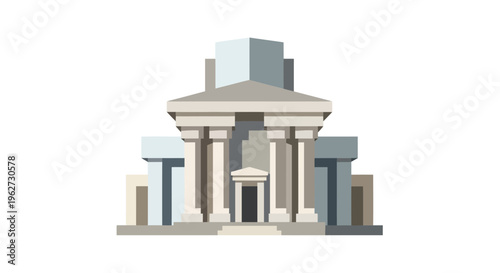 Classical Building Facade with Columns, Pediment, and Pedestal Elements