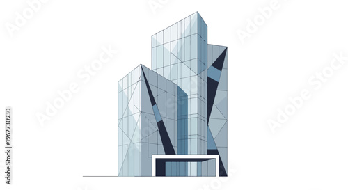Modern Glass Skyscraper Architecture, Geometric Design, Office Building