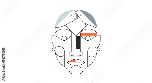 Abstract geometric face mask design, minimalist art, cultural symbol, modern graphic