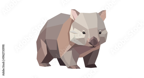Wombat, Geometric Low Poly Style, Adorable Australian Marsupial Animal Illustration