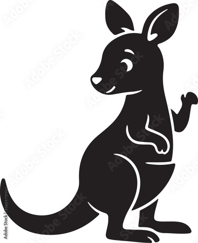 Joey Baby Kangaroo in Garden Silhouette Cute Animal Nature Vector