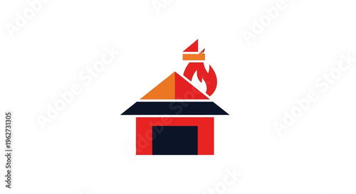 House fire icon, burning building, danger, safety concept, insurance warning