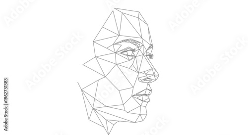 Geometric Face Outline, Digital Art, Polygonal Woman Profile, Wireframe Portrait
