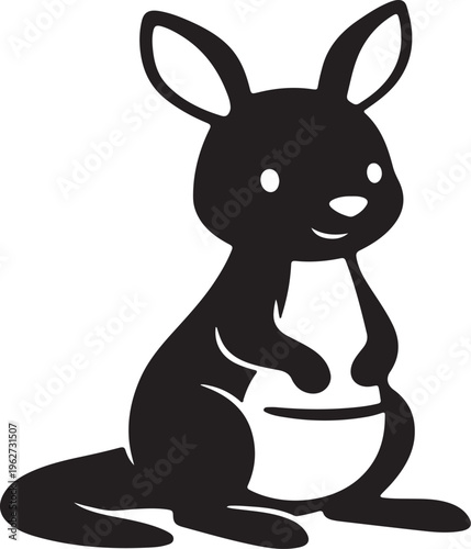 Joey Baby Kangaroo in Garden Silhouette Cute Animal Nature Vector