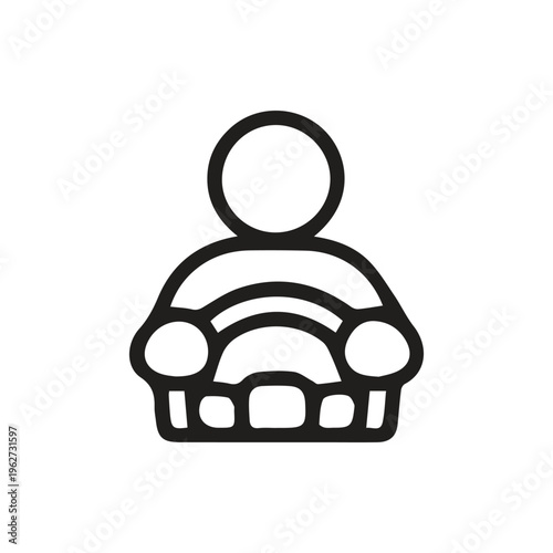 Simple Black Line Icon Of A Person Driving A Car On A White Back