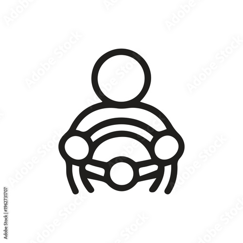 Simple Black And White Icon Of A Person Driving A Car On The Road